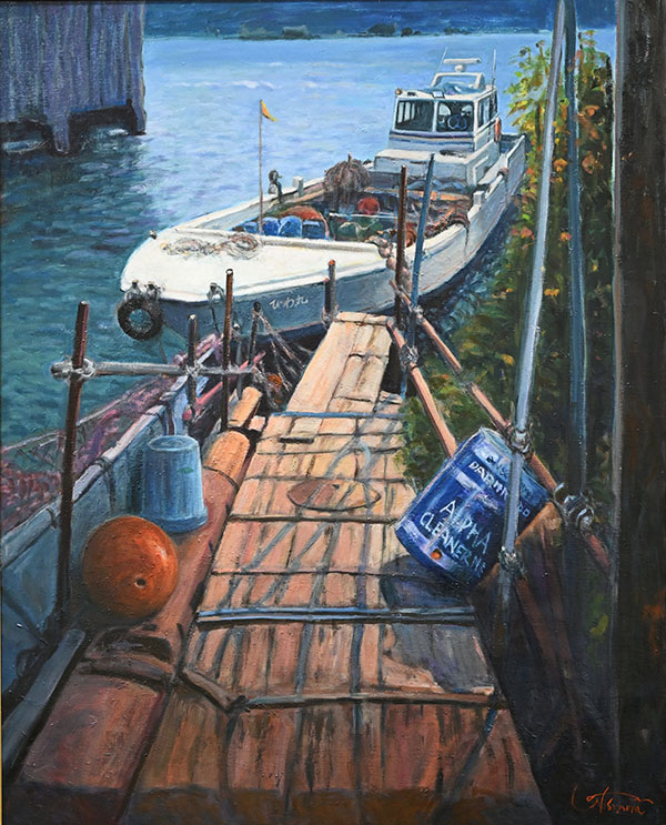 第73回 光陽展　委員　西村 俊彦　（ﾆｼﾑﾗ ﾄｼﾋｺ）　沖島の船溜まり（1）　（油）　F100